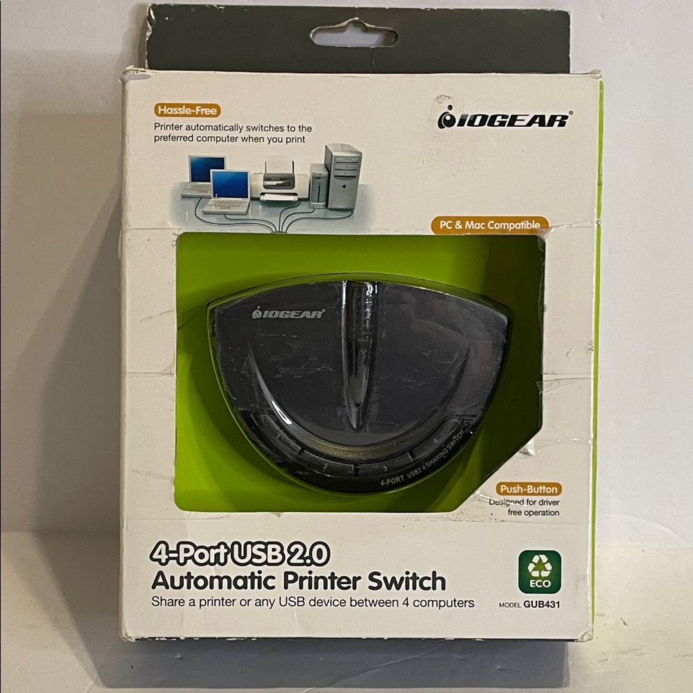 IOGear Automatic 4-Port USB 2.0 Printer Switch GUB431 ***MISSING USB A-B Cable**